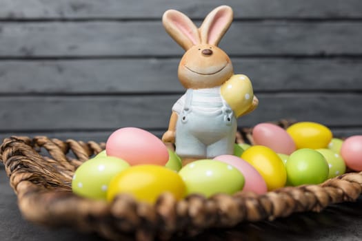 Traditional seasonal Easter holiday bunny and eggs