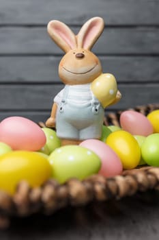 Traditional seasonal Easter holiday bunny and eggs
