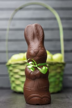 Delicious Easter holiday chocolate bunny, eggs and sweets