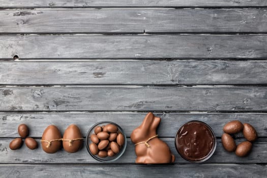 Delicious Easter holiday chocolate bunny, eggs and sweets
