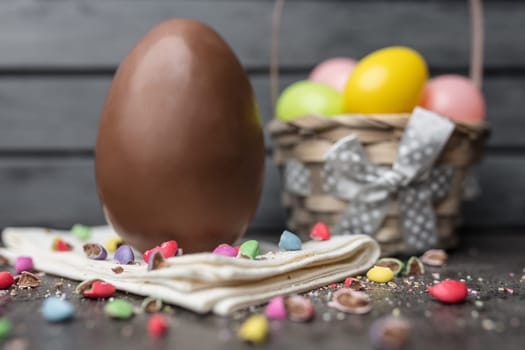 Delicious Easter holiday chocolate bunny, eggs and sweets