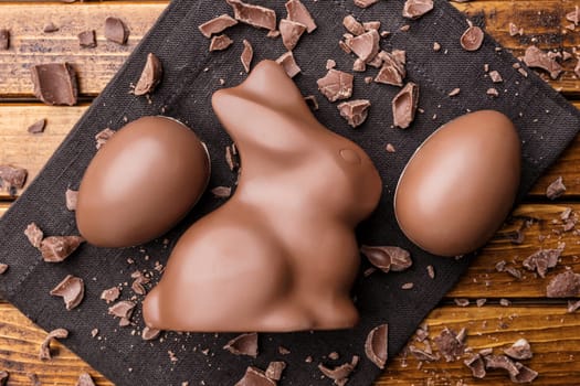 Delicious Easter holiday chocolate bunny, eggs and sweets