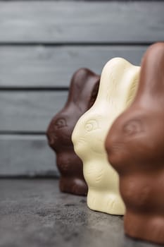 Delicious Easter holiday chocolate bunny, eggs and sweets