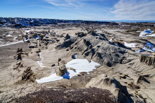 Scenic view of Bisti De-Na-Zin Wilderness area in New Mexico in winter