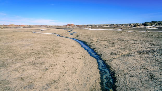 Scenic view of Bisti De-Na-Zin Wilderness area in New Mexico in winter