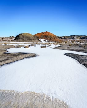Scenic view of Bisti De-Na-Zin Wilderness area in New Mexico in winter