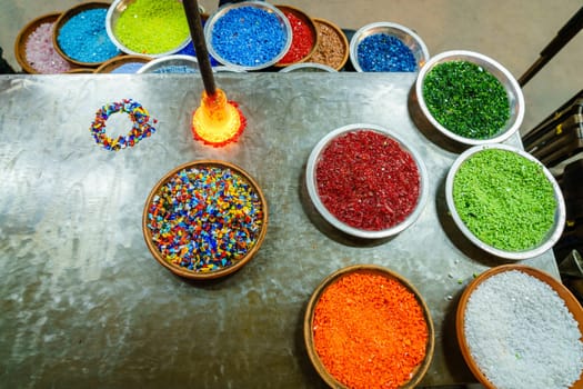 Colored glass frit used in glassblowing projects