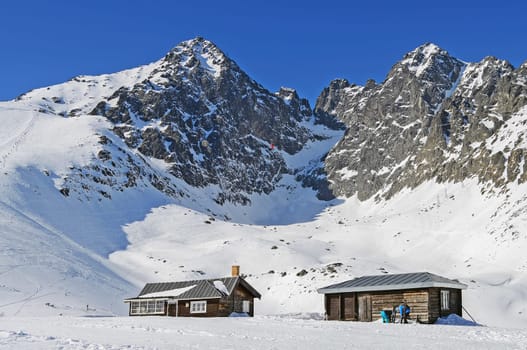 High Tatra Mountains in winter with cable car, Slovakia