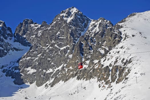 Mountains in winter with cable car