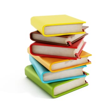 Multi-colored book stack isolated on white background