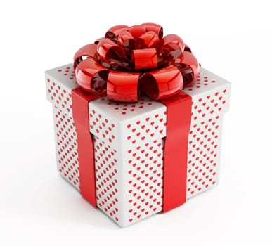 Giftbox decorated with heart symbols isolated on white
