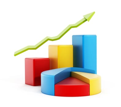 Business success concept with graphs and pie chart.