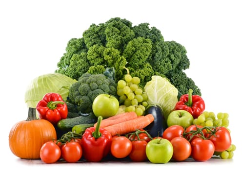 Composition with assorted raw organic vegetables isolated on white
