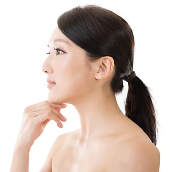 Asian beauty face closeup portrait with clean and fresh elegant lady.