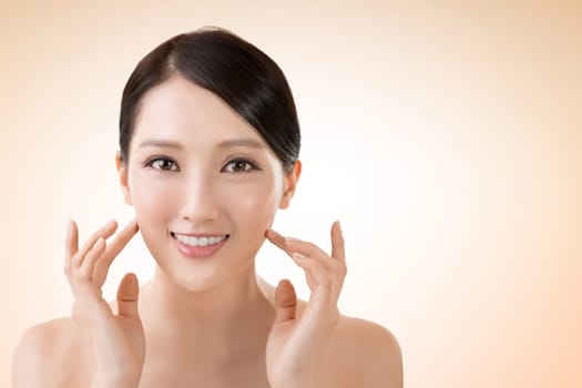 Asian beauty face closeup portrait with clean and fresh elegant lady.