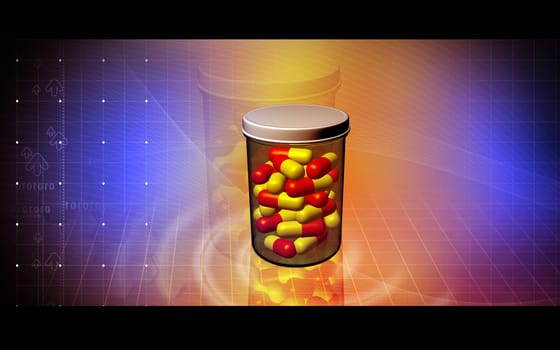 Digital illustration of capsule bottle in colour background
