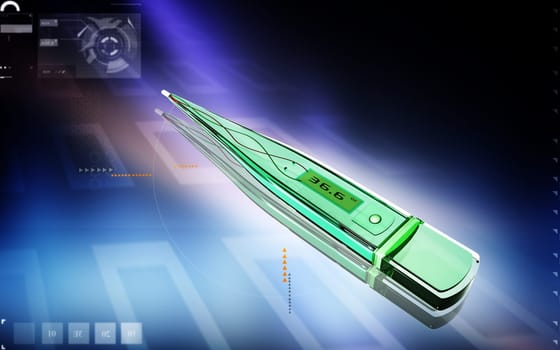 Digital illustration of thermometer in colour background