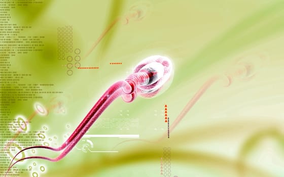 Digital illustration of sperm in colour background