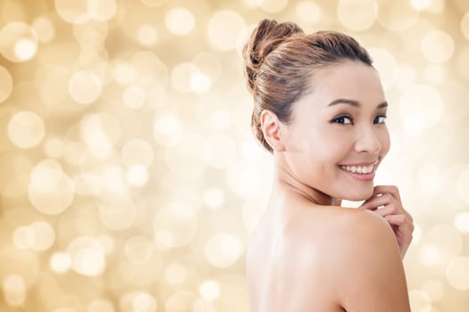 Asian beauty face closeup portrait with clean and fresh elegant lady.
