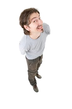 young casual man full body in a white background