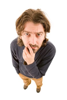 young casual man full body in a white background