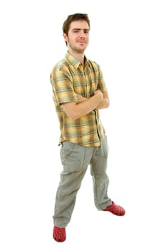 young casual man full body in a white background