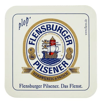 BERLIN, GERMANY - MARCH 15, 2015: Beermat of German beer Flensburger isolated over white background