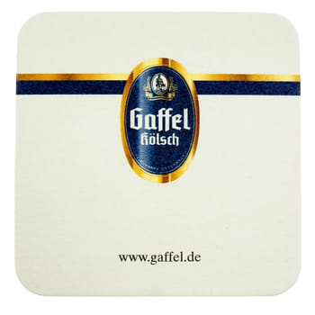 BERLIN, GERMANY - MARCH 15, 2015: Beermat of German beer Gaffel isolated over white background