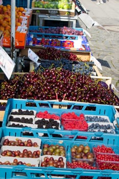 Cherries and berries on the market