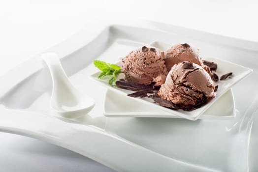 Chocolate ice cream on a white background