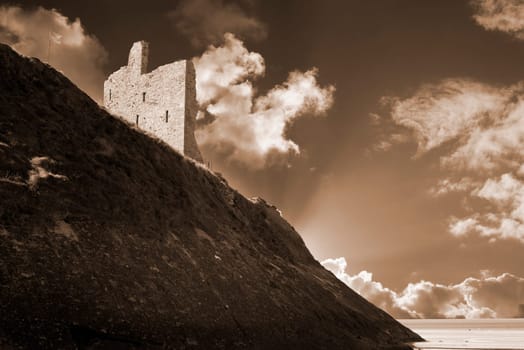 ballybunion castle with the cliff face on the wild atlantic way ireland