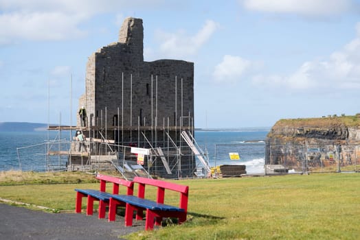 ballybunion castle surrounded by scafolding while under repair