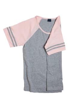 Shirt isolated. Close-up of gray pink female nightwear summer top or shirt isolated on a white background. Fashionable night wear or nighties.
