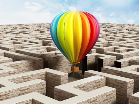 Multi-colored hot air balloon on maze