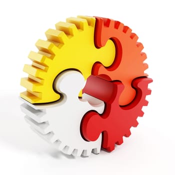 Multi-colored puzzle parts forming a gear