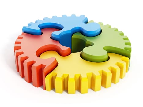 Multi-colored puzzle parts forming a gear
