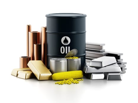 Commodities including crude oil, gold, silver, copper, platinum and corn