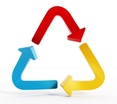 Colored arrow signs forming recycle symbol on white background