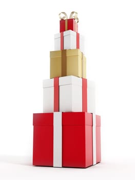Stacked gift boxes isolated on white background.
