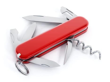 Swiss knife isolated on white background
