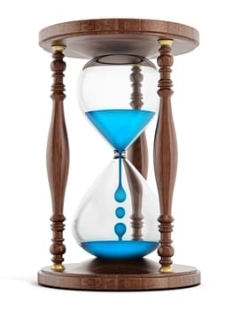 Hourglass with flowing water isolated on white background