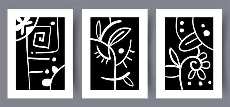Printable wall art vector poster set vector. Vector illustrationPrintable wall art vector poster set. Hand drawn minimalism design for scandinavian interior.
