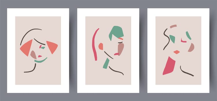 Printable wall art vector poster set. Hand drawn minimalism design for scandinavian interior.