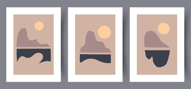 Printable wall art vector poster set. Hand drawn minimalism design for scandinavian interior.