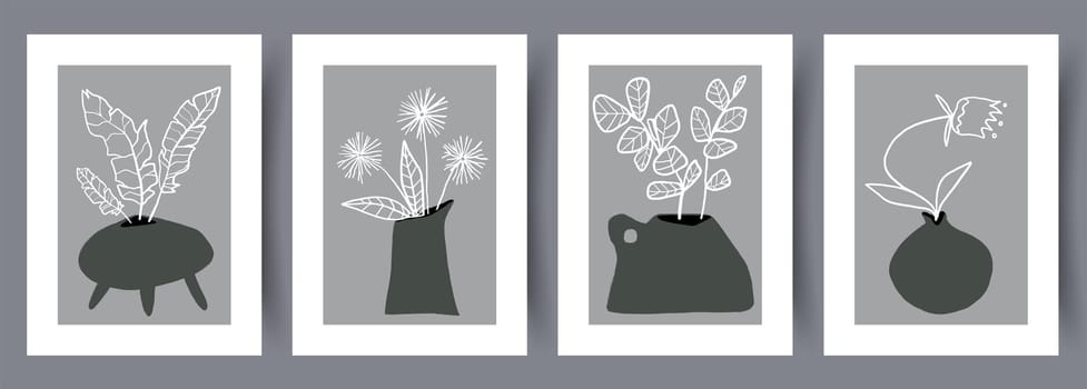 Scandinavian abstract vector print set vector style. Printable wall art vector poster set. Hand drawn minimalism design for scandinavian interior.