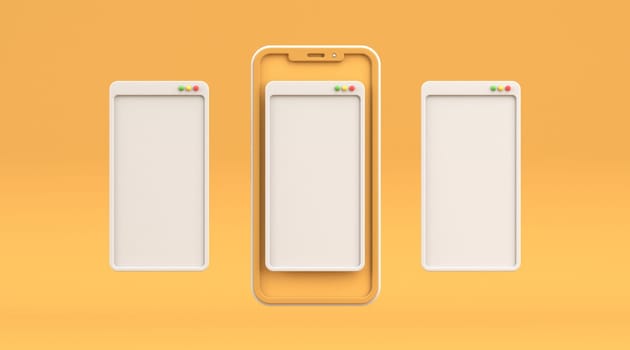 Phone windows UI 3D rendering illustration isolated on yellow background