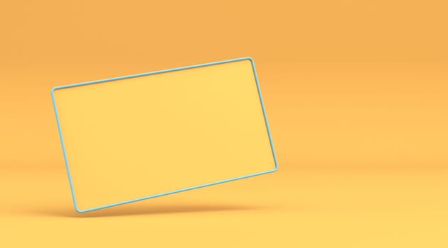Blank yellow card with blue frame 3D rendering illustration isolated on yellow background