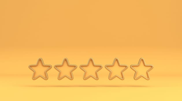 Five framed star rating sign 3D rendering illustration isolated on yellow background