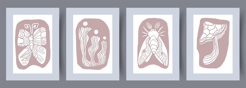 Scandinavian abstract vector print set vector style. Printable wall art vector poster set. Hand drawn minimalism design for scandinavian interior.