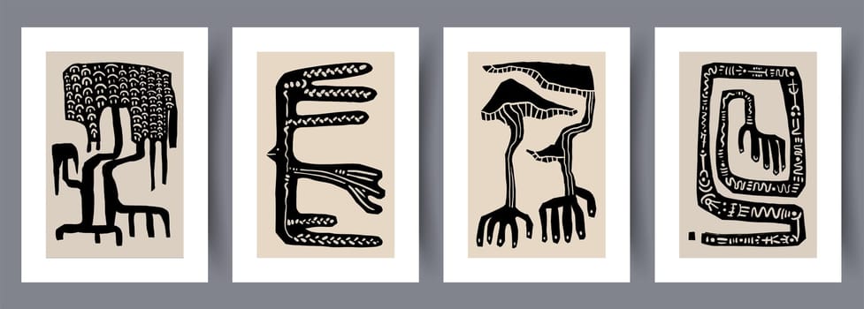 Printable wall art vector poster set vector. Vector illustrationPrintable wall art vector poster set. Hand drawn minimalism design for scandinavian interior.